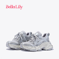 Bella Lily2024春季网面做旧老爹鞋女透气脏脏鞋舒适运动鞋子 银色 35