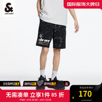 杰克琼斯 杰克·琼斯（JACK&JONES;）夏季男装宽松纯棉松紧满印撞色字母胶印运动休闲短裤裤子男装 黑色 175/80A/MR