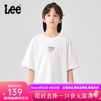 Lee儿童短袖T恤2024夏季男女童纯棉圆领套头舒适宽松运动上衣童装 香草白 110cm