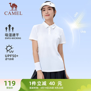 CAMEL 骆驼 冰感防晒POLO衫女士透气速干短袖T恤 J23BARLG015 无际白 L