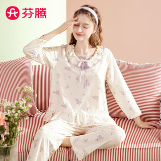 FENTENG 芬腾 睡衣女士纯棉花卉翻领套头长袖优雅家居服套装Q9FJ25790867