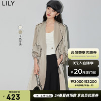 LILY 2024春新款女装休闲都市英伦风时尚抽绳两穿长袖长款风衣外套 322灰绿 L