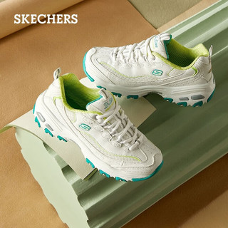 斯凯奇（Skechers）女鞋小白熊女士休闲鞋子厚底增高百搭运动软底老爹鞋女99999863 白色/绿色/WGR 36