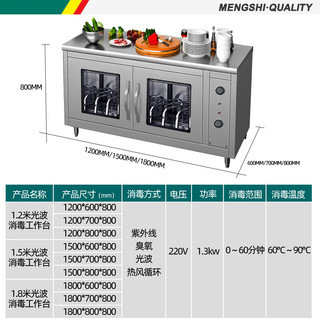 猛世商用不锈钢餐具消毒工作台热风循环中温消毒操作台光波多功能消毒柜刀具砧板MS-1860 1.8*0.6m光波消毒|刀具砧板