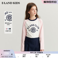 E·LAND KIDS【云柔棉】童装2024年早春男女童美式圆领长袖T恤 L/Pink浅粉色/26 130cm