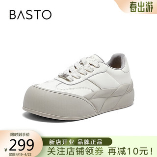 BASTO 百思图 24春季休闲板鞋厚底圆头女休闲鞋IB008AM4 米白 39