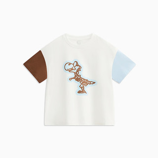 MQD童装男童短袖T恤24夏装儿童鸳鸯袖水印T恤 本白 120cm
