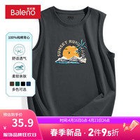 班尼路纯棉背心男2024夏季休闲透气ins风时尚百搭户外运动日系无袖体恤 【纯棉】-中灰#MB海滩故事 XL【棉柔细腻 亲肤舒适】