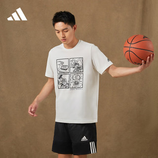 adidas 阿迪达斯 印花纯棉篮球运动圆领短袖T恤男装阿迪达斯官方HT4051 白/黑色 M