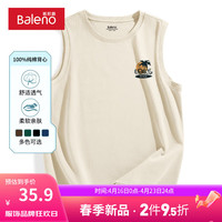 班尼路男背心ins日系2024夏季户外运动纯棉透气休闲百搭美式无袖打底衫 【纯棉】-浅米#MB椰树橘X M