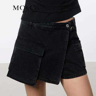 MO&Co.2024夏摇滚黑牛不对称低腰工装牛仔裙裤短裤MBD2SOT027 牛仔黑色 26/S