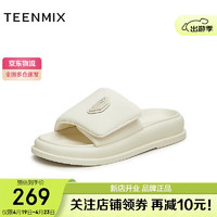 TEENMIX 天美意 拖鞋商场同款厚底舒适时尚外穿百搭女鞋AK026BT3 米白 35