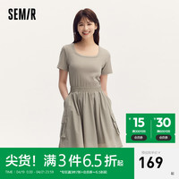 森马 Semir连衣裙女假两件盐系潮流百搭2024夏季方领修身短裙小个子 沙卡50401 175/96A/XXL