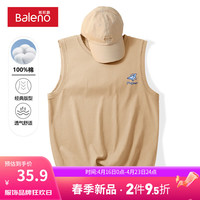 班尼路美式背心男款夏季纯棉无袖打底衫潮牌痞帅训练坎肩舒适汗衫男 【纯棉】-卡其#MB剪纸鸟 XL【棉柔细腻 亲肤舒适】