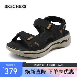 斯凯奇（Skechers）夏季男士休闲凉鞋厚底减震户外沙滩鞋魔术贴露指凉拖229064 黑色/棕色/BKBR 43.5