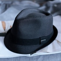 KT 绅士爵士帽秋冬男士新款帽子大头围格纹英伦休闲中青年礼帽女 黑色 常规码M(55-57cm)