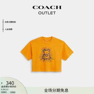 COACH 蔻驰 奥莱女士女装RAVE BEAR图案GARMENT DYE短摆T恤春夏款短袖 橙色 M