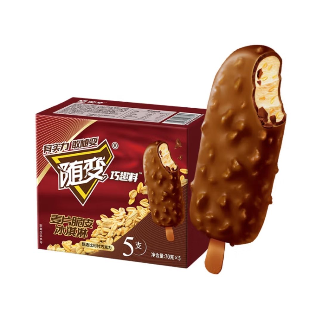 MENGNIU 蒙牛 新说唱同款随变麦片脆皮冰淇淋70g*5支/盒 雪糕冷饮