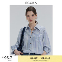 EGGKA 条纹衬衣女春季宽松休闲小众正肩简约复古显瘦长袖衬衫 蓝色 L