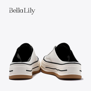 Bella Lily2024春季增高真皮半包拖鞋女外穿板鞋无后跟休闲鞋 白色 37