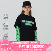 Kappa Kids卡帕儿童春季黑色撞色拼接长袖女童时尚舒适百搭T恤 黑色   120