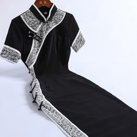 戚薇2024年黑色改良旗袍女夏季新中式改良连衣裙日常可穿气质长款   黑色 S