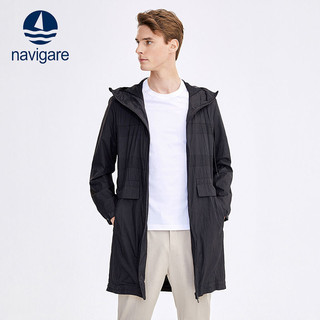 navigare 纳维凯尔 意大利小帆船中长款纯色风衣男士休闲连帽拉链夹克外套