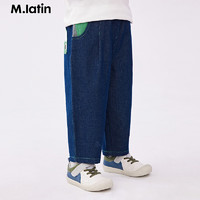M.Latin/马拉丁童装儿童裤子24春男女童后口袋图案牛仔长裤 牛仔蓝 130cm