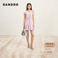 SANDRO2024春夏女装小飞袖紫色雏菊刺绣短款连衣裙SFPRO03654 I046/紫色 40