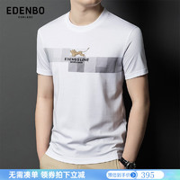 爱登堡短袖T恤男24夏季圆领时尚印花套头潮流体恤衫 白色 165