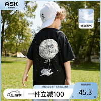 ASK junior 男童短袖t恤2024夏儿童薄款透气落肩跑步衫 黑色 150