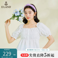 E·LAND 衣恋 Eland衣恋温柔淑女风短袖衬衫女木耳花边短款白色上衣夏季新款