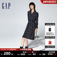 Gap 盖璞 女装2024春季新款蝴蝶结系带碎花泡泡袖收腰连衣裙长裙890019