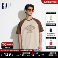 Gap 盖璞 男女装2024夏季新款纯棉拼接插肩袖圆领短袖T恤宽松上衣463174