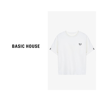 百家好（Basic House）刺绣笑脸圆领T恤女春季简约个性白色短袖上衣-B0624H5L722 黑色 L120-130斤