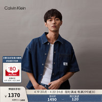 Calvin Klein Jeans24春夏男简约布标贴袋复古纯棉宽松牛仔衬衫J325553 1BJ-牛仔深蓝 XS