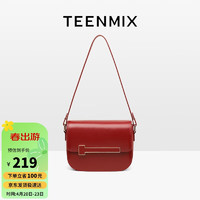 TEENMIX 天美意 女包牛皮腋下包复古豆腐包女士时尚通勤斜跨包百搭小方包单肩包