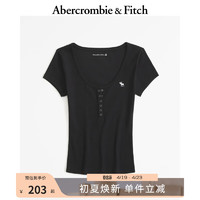 Abercrombie & Fitch 女装 24春夏圆领T恤上衣小麋鹿亨利式短袖 358101-1 黑色 S (165/92A)