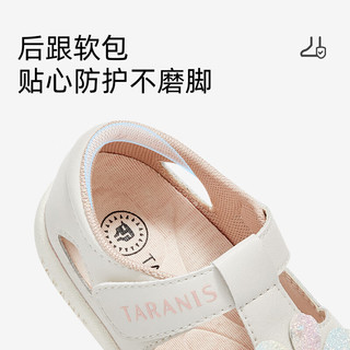 泰兰尼斯2024夏季女宝宝机能学步鞋防滑软底包头防踢透气凉鞋 米白 26码 适合脚长15.3~15.7cm