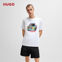 HUGO男士2024夏季汽车艺术印花宽松版型棉质T恤 100-白色 EU:XS