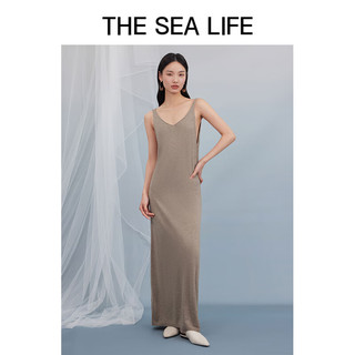 THE SEA LIFE欧海一生 V领连衣裙女装2024夏季修身优雅针织裙X15757 草木黄 M