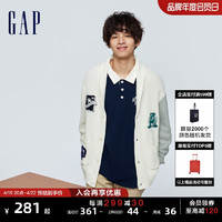 Gap 盖璞 男装春季2024新款LOGO纯棉撞色翻领针织开衫宽松毛衣455189