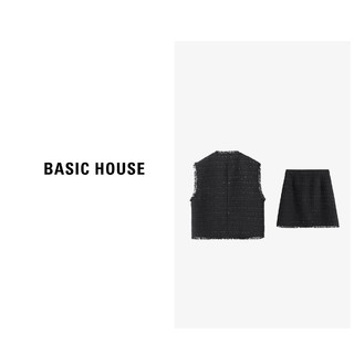 Basic House/百家好L春季背心韩版织马甲套装B0624H5A802-1 黑色套装 S80-110斤