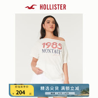 HOLLISTER24夏季美式棉质印花宽松露肩短袖T恤 女 KI357-4007 白色 L (165/100A)