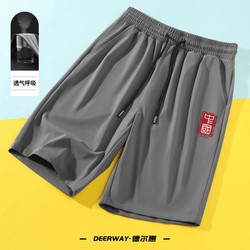 Deerway 德尔惠 夏季短裤男外穿大码直筒五分裤国潮风冰丝速干空调裤