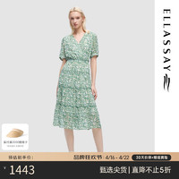 歌力思（ELLASSAY）2024夏季法式浪漫茶歇裙高腰雪纺中长连衣裙女EWD352Y17300 绿写意 S