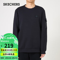 SKECHERS 斯凯奇 男子运动舒适针织套头卫衣休闲时尚圆领长袖上衣P124M006 碳黑