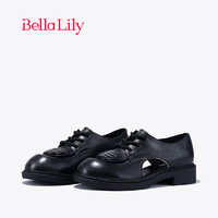 Bella Lily2024春季美式设计小皮鞋女镂空透气单鞋牛皮休闲鞋 黑色 35
