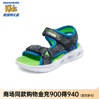 Skechers斯凯奇童鞋时尚夏季男童魔术贴休闲凉鞋中大童闪灯鞋401672L 黑色/蓝色/柠檬色/BBLM 30码