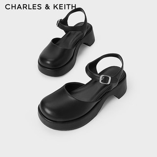 CHARLES&KEITH24春季英伦风一字扣厚底包头凉鞋CK1-70580220 Black黑色 38